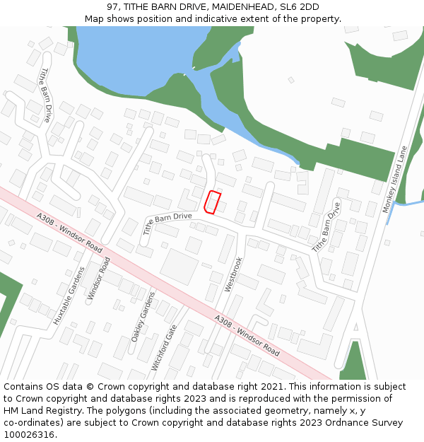 97, TITHE BARN DRIVE, MAIDENHEAD, SL6 2DD: Location map and indicative extent of plot