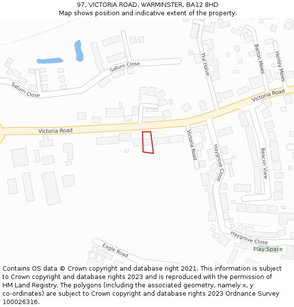 97, VICTORIA ROAD, WARMINSTER, BA12 8HD: Location map and indicative extent of plot