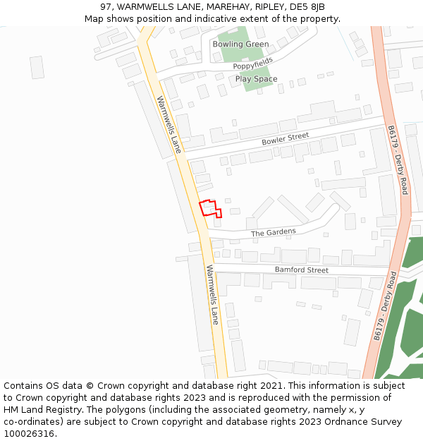 97, WARMWELLS LANE, MAREHAY, RIPLEY, DE5 8JB: Location map and indicative extent of plot
