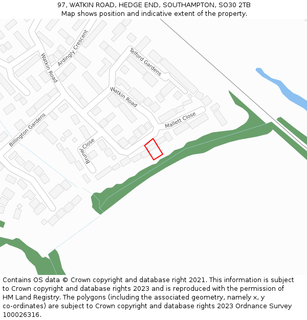 97, WATKIN ROAD, HEDGE END, SOUTHAMPTON, SO30 2TB: Location map and indicative extent of plot