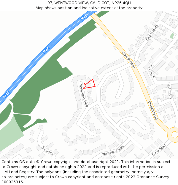 97, WENTWOOD VIEW, CALDICOT, NP26 4QH: Location map and indicative extent of plot