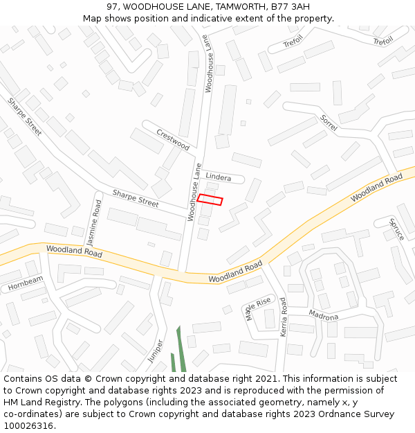 97, WOODHOUSE LANE, TAMWORTH, B77 3AH: Location map and indicative extent of plot