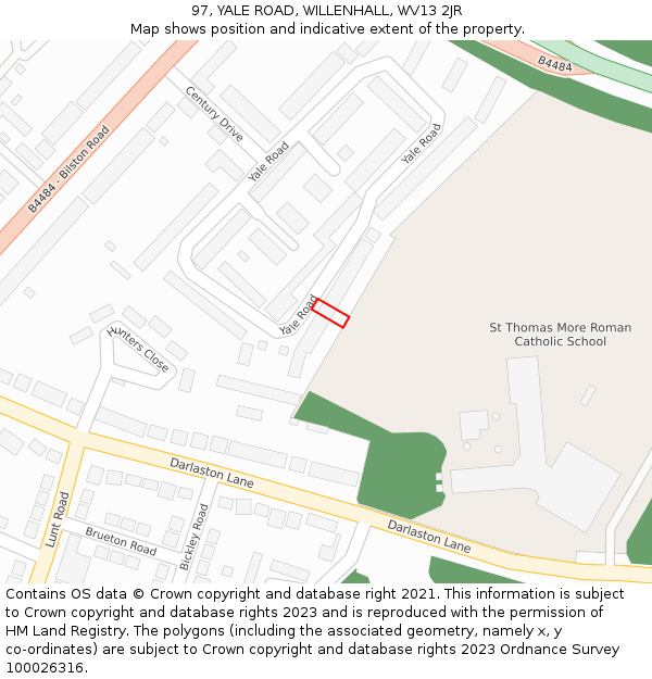 97, YALE ROAD, WILLENHALL, WV13 2JR: Location map and indicative extent of plot