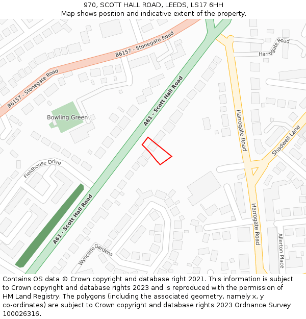 970, SCOTT HALL ROAD, LEEDS, LS17 6HH: Location map and indicative extent of plot