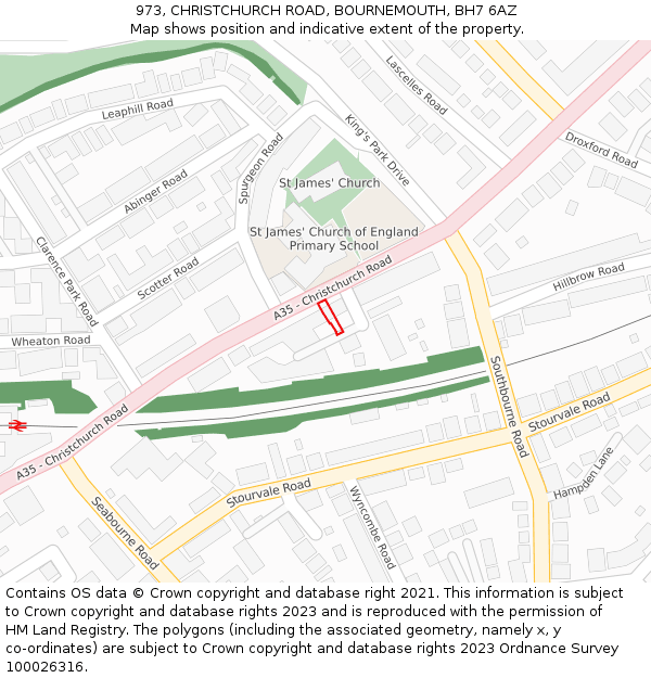 973, CHRISTCHURCH ROAD, BOURNEMOUTH, BH7 6AZ: Location map and indicative extent of plot