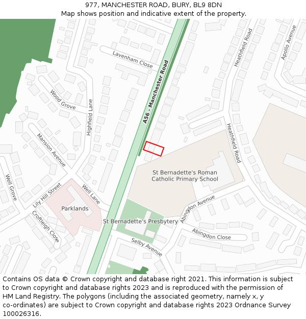 977, MANCHESTER ROAD, BURY, BL9 8DN: Location map and indicative extent of plot