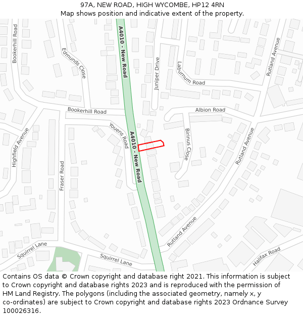 97A, NEW ROAD, HIGH WYCOMBE, HP12 4RN: Location map and indicative extent of plot