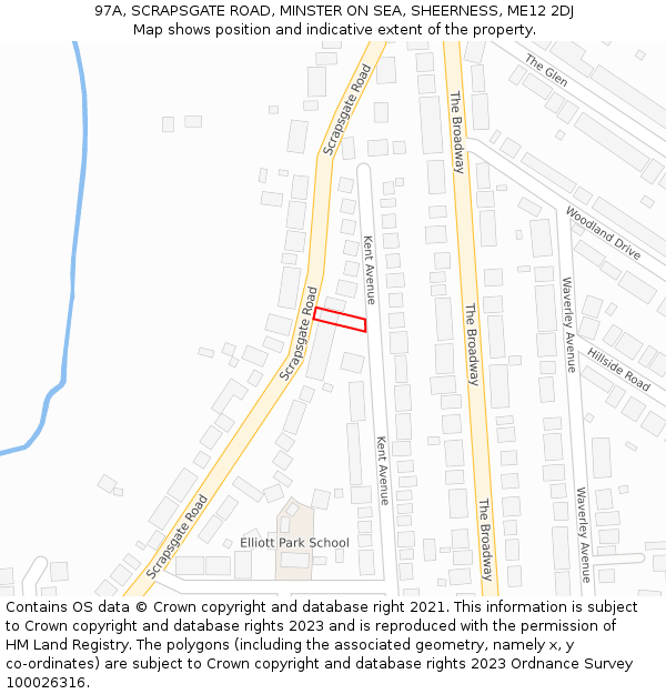97A, SCRAPSGATE ROAD, MINSTER ON SEA, SHEERNESS, ME12 2DJ: Location map and indicative extent of plot