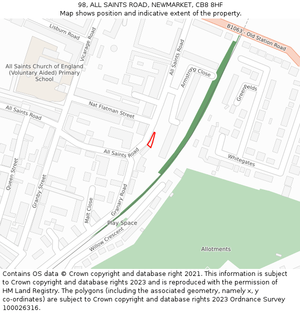 98, ALL SAINTS ROAD, NEWMARKET, CB8 8HF: Location map and indicative extent of plot