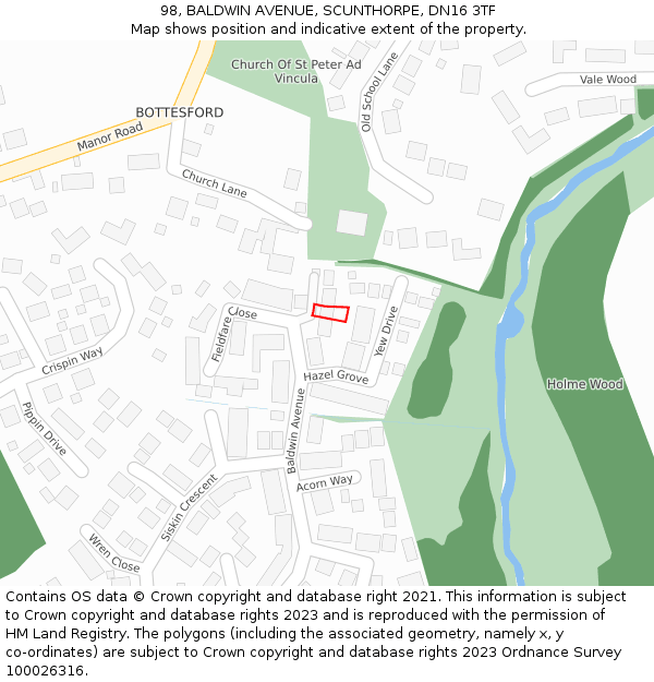 98, BALDWIN AVENUE, SCUNTHORPE, DN16 3TF: Location map and indicative extent of plot