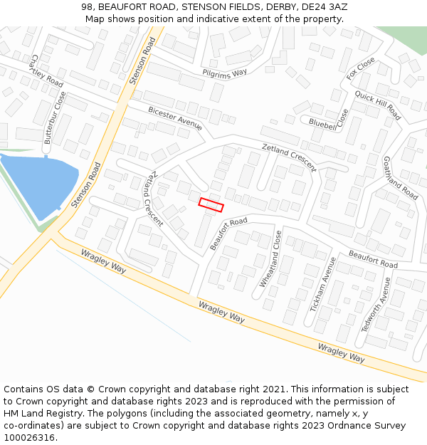 98, BEAUFORT ROAD, STENSON FIELDS, DERBY, DE24 3AZ: Location map and indicative extent of plot