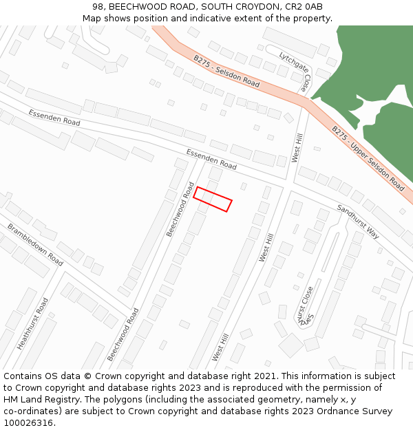 98, BEECHWOOD ROAD, SOUTH CROYDON, CR2 0AB: Location map and indicative extent of plot