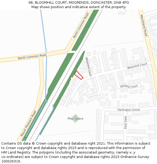 98, BLOOMHILL COURT, MOORENDS, DONCASTER, DN8 4PG: Location map and indicative extent of plot