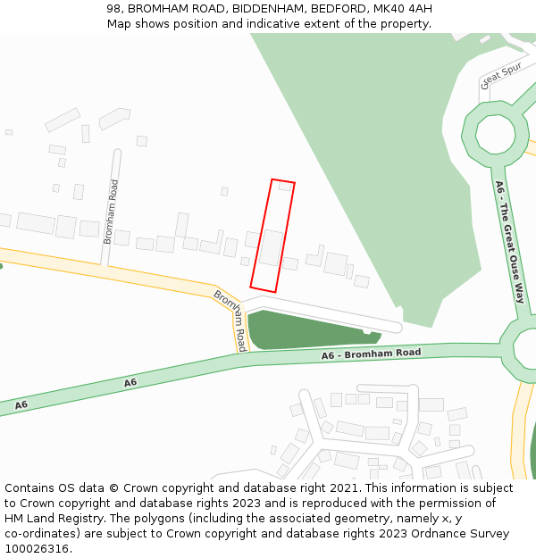 98, BROMHAM ROAD, BIDDENHAM, BEDFORD, MK40 4AH: Location map and indicative extent of plot