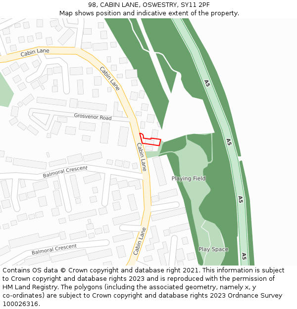 98, CABIN LANE, OSWESTRY, SY11 2PF: Location map and indicative extent of plot