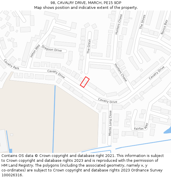 98, CAVALRY DRIVE, MARCH, PE15 9DP: Location map and indicative extent of plot