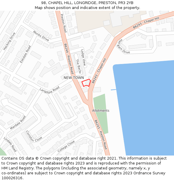 98, CHAPEL HILL, LONGRIDGE, PRESTON, PR3 2YB: Location map and indicative extent of plot