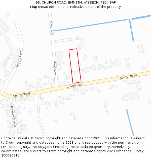 98, CHURCH ROAD, EMNETH, WISBECH, PE14 8AF: Location map and indicative extent of plot