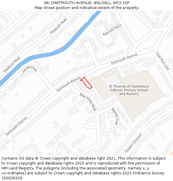 98, DARTMOUTH AVENUE, WALSALL, WS3 1SP: Location map and indicative extent of plot