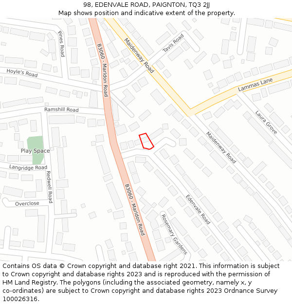 98, EDENVALE ROAD, PAIGNTON, TQ3 2JJ: Location map and indicative extent of plot