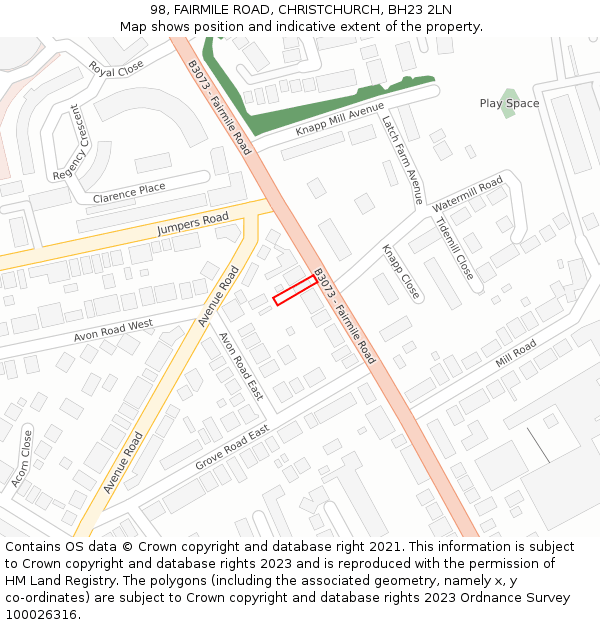 98, FAIRMILE ROAD, CHRISTCHURCH, BH23 2LN: Location map and indicative extent of plot