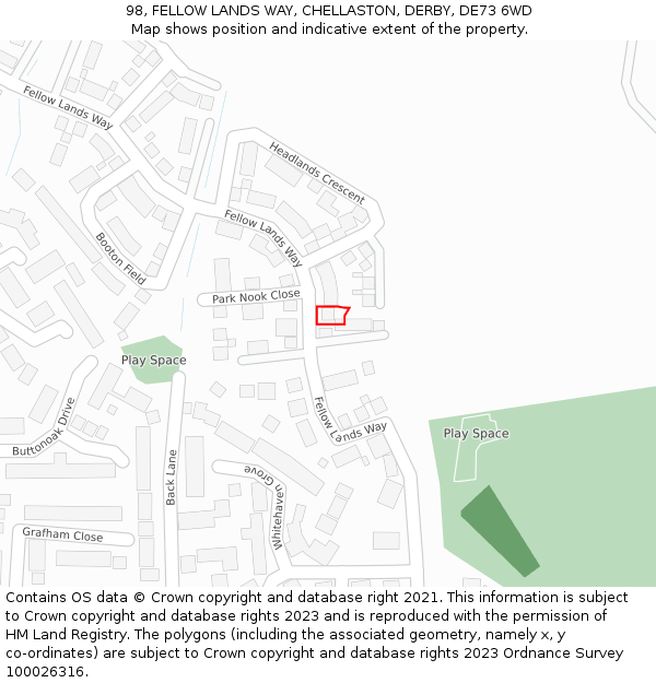 98, FELLOW LANDS WAY, CHELLASTON, DERBY, DE73 6WD: Location map and indicative extent of plot