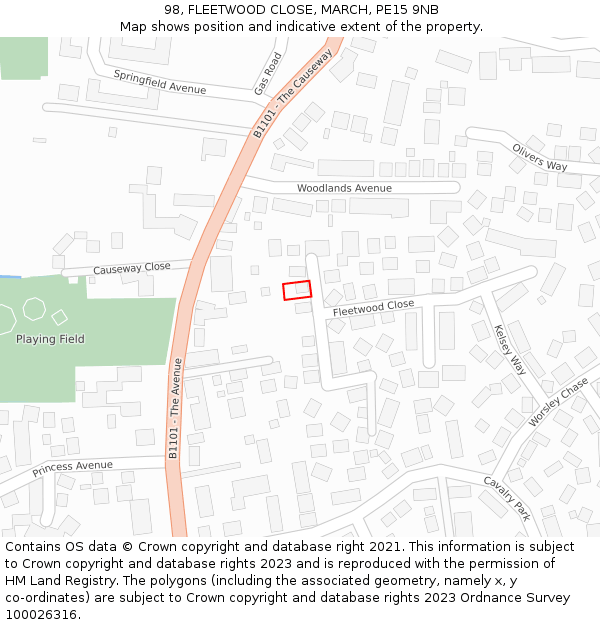 98, FLEETWOOD CLOSE, MARCH, PE15 9NB: Location map and indicative extent of plot