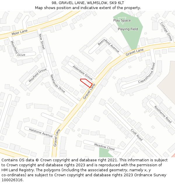 98, GRAVEL LANE, WILMSLOW, SK9 6LT: Location map and indicative extent of plot