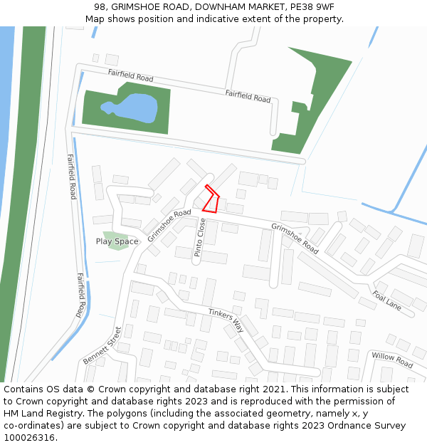 98, GRIMSHOE ROAD, DOWNHAM MARKET, PE38 9WF: Location map and indicative extent of plot