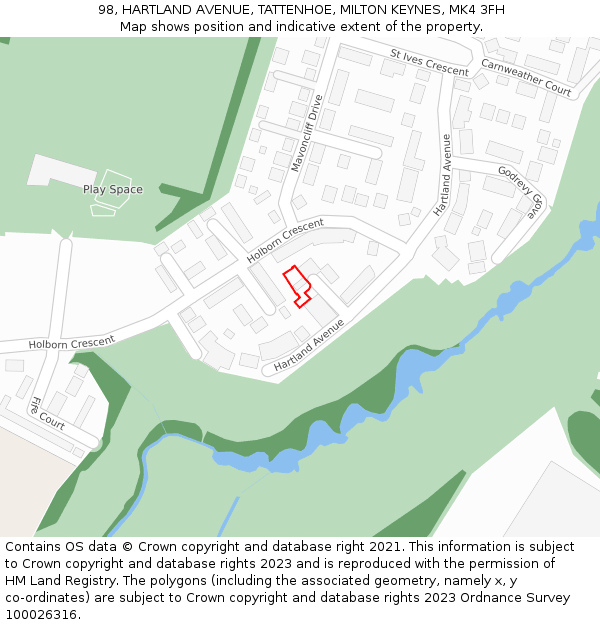 98, HARTLAND AVENUE, TATTENHOE, MILTON KEYNES, MK4 3FH: Location map and indicative extent of plot