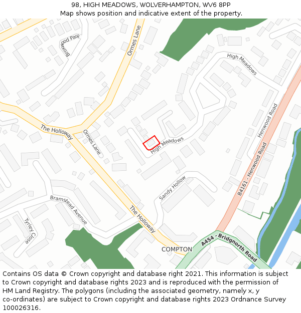 98, HIGH MEADOWS, WOLVERHAMPTON, WV6 8PP: Location map and indicative extent of plot