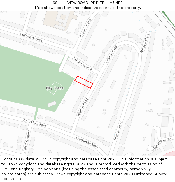 98, HILLVIEW ROAD, PINNER, HA5 4PE: Location map and indicative extent of plot