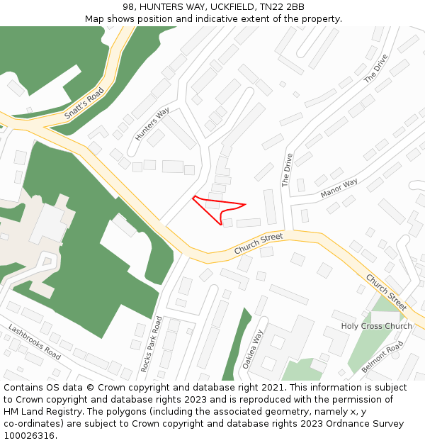 98, HUNTERS WAY, UCKFIELD, TN22 2BB: Location map and indicative extent of plot