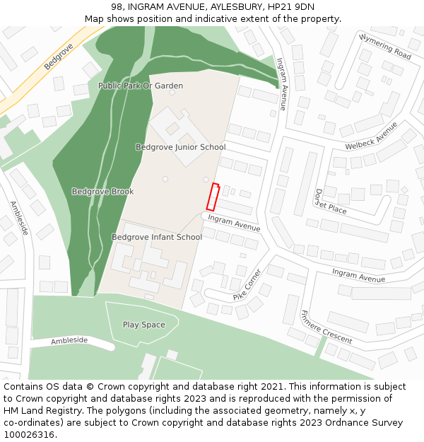 98, INGRAM AVENUE, AYLESBURY, HP21 9DN: Location map and indicative extent of plot