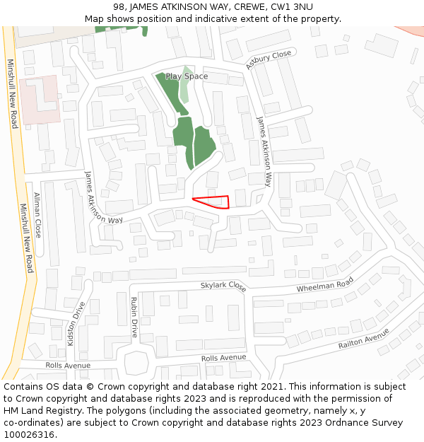 98, JAMES ATKINSON WAY, CREWE, CW1 3NU: Location map and indicative extent of plot