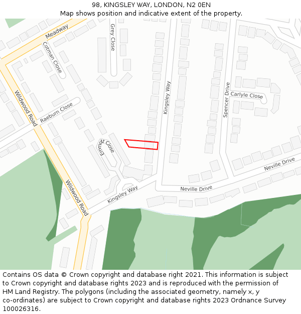 98, KINGSLEY WAY, LONDON, N2 0EN: Location map and indicative extent of plot
