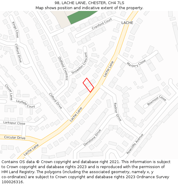 98, LACHE LANE, CHESTER, CH4 7LS: Location map and indicative extent of plot