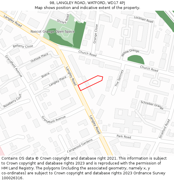 98, LANGLEY ROAD, WATFORD, WD17 4PJ: Location map and indicative extent of plot