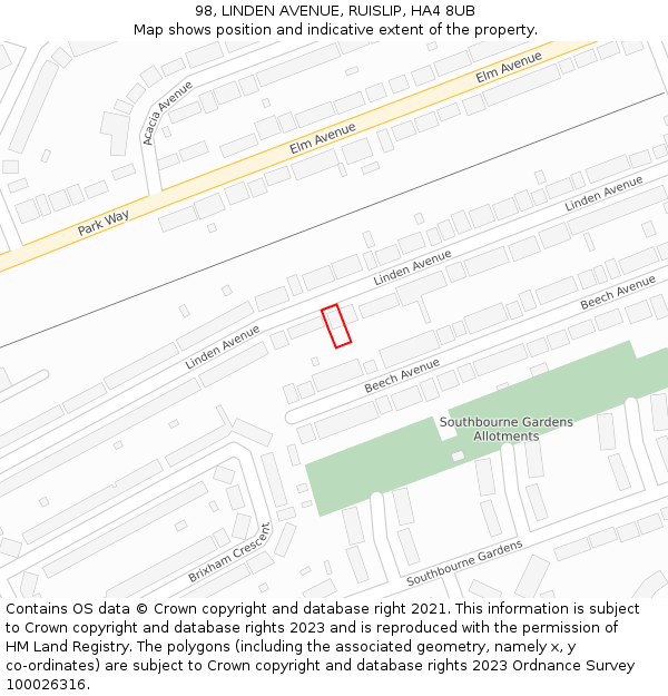 98, LINDEN AVENUE, RUISLIP, HA4 8UB: Location map and indicative extent of plot
