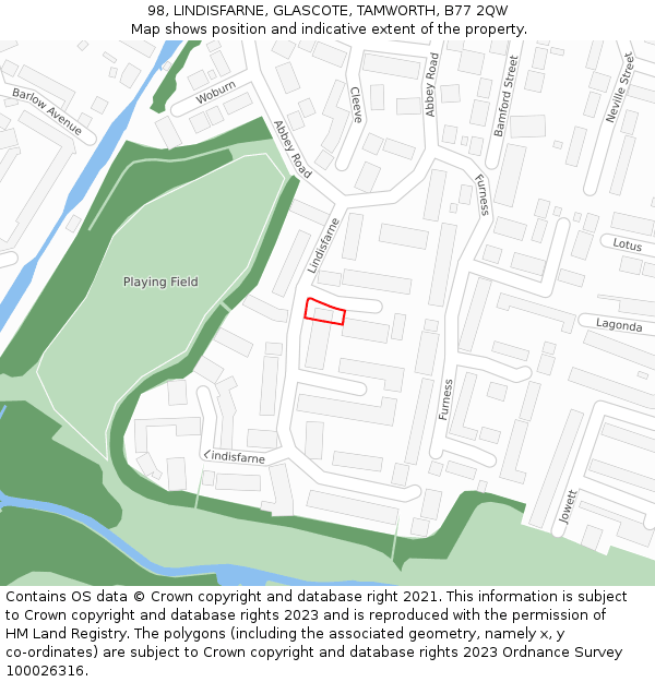 98, LINDISFARNE, GLASCOTE, TAMWORTH, B77 2QW: Location map and indicative extent of plot