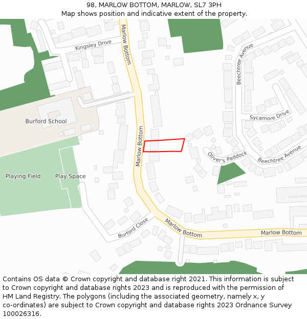 98, MARLOW BOTTOM, MARLOW, SL7 3PH: Location map and indicative extent of plot