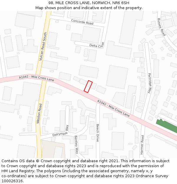 98, MILE CROSS LANE, NORWICH, NR6 6SH: Location map and indicative extent of plot