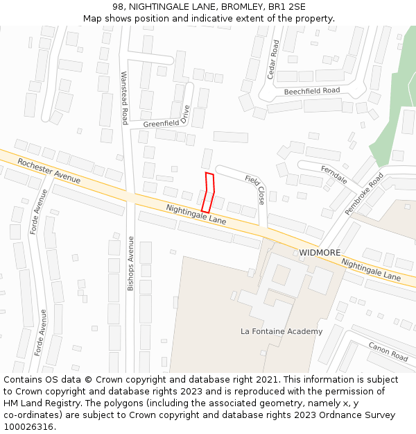 98, NIGHTINGALE LANE, BROMLEY, BR1 2SE: Location map and indicative extent of plot