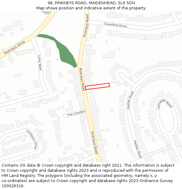98, PINKNEYS ROAD, MAIDENHEAD, SL6 5DN: Location map and indicative extent of plot