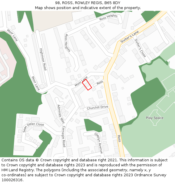 98, ROSS, ROWLEY REGIS, B65 8DY: Location map and indicative extent of plot