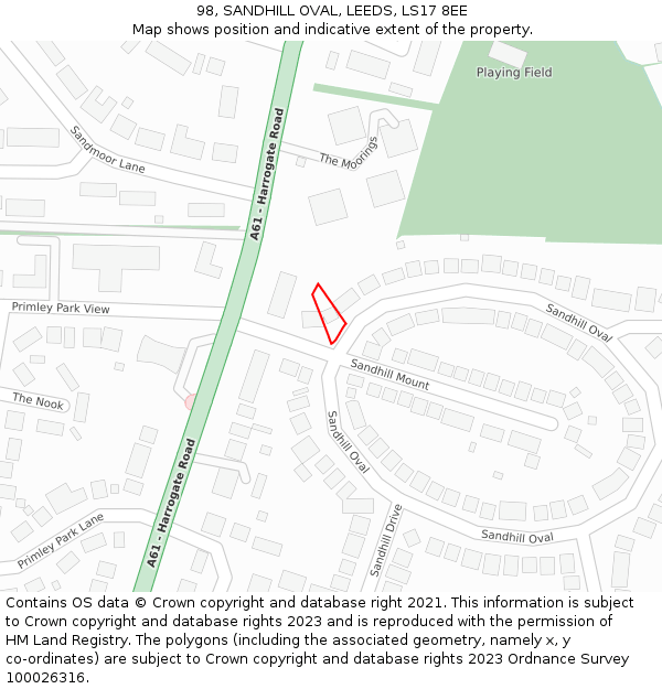 98, SANDHILL OVAL, LEEDS, LS17 8EE: Location map and indicative extent of plot