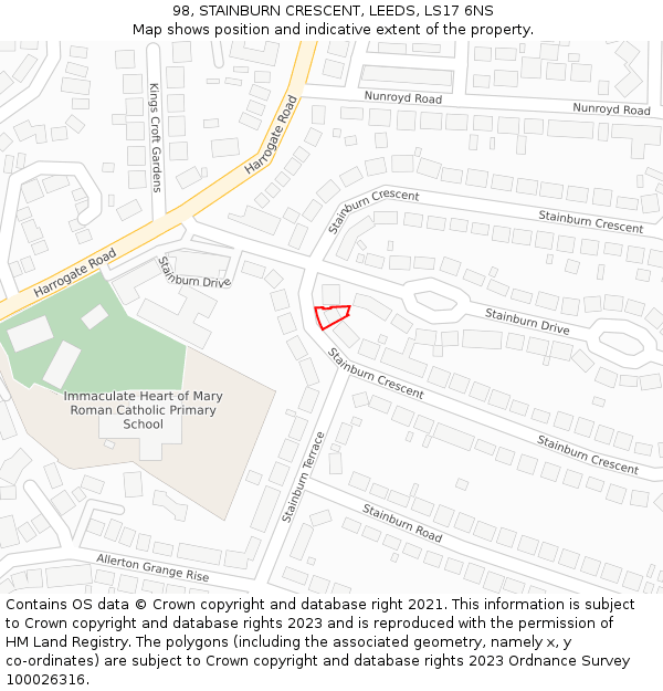 98, STAINBURN CRESCENT, LEEDS, LS17 6NS: Location map and indicative extent of plot
