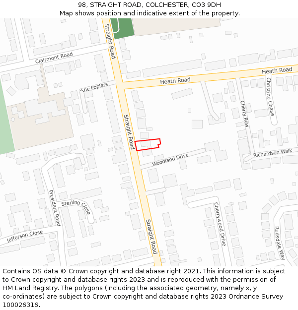 98, STRAIGHT ROAD, COLCHESTER, CO3 9DH: Location map and indicative extent of plot