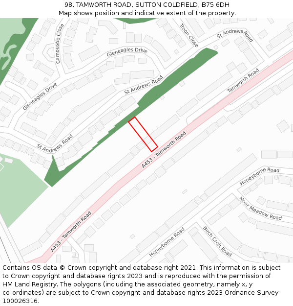 98, TAMWORTH ROAD, SUTTON COLDFIELD, B75 6DH: Location map and indicative extent of plot