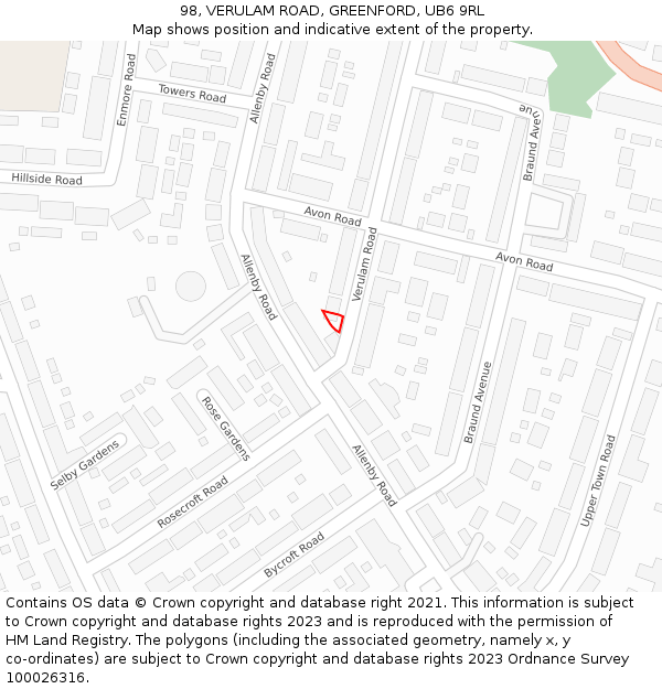 98, VERULAM ROAD, GREENFORD, UB6 9RL: Location map and indicative extent of plot